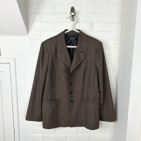 Vintage Kasper Plus Size Brown Plaid Knit Blazer Jacket Size 18 - Picture 1 of 10